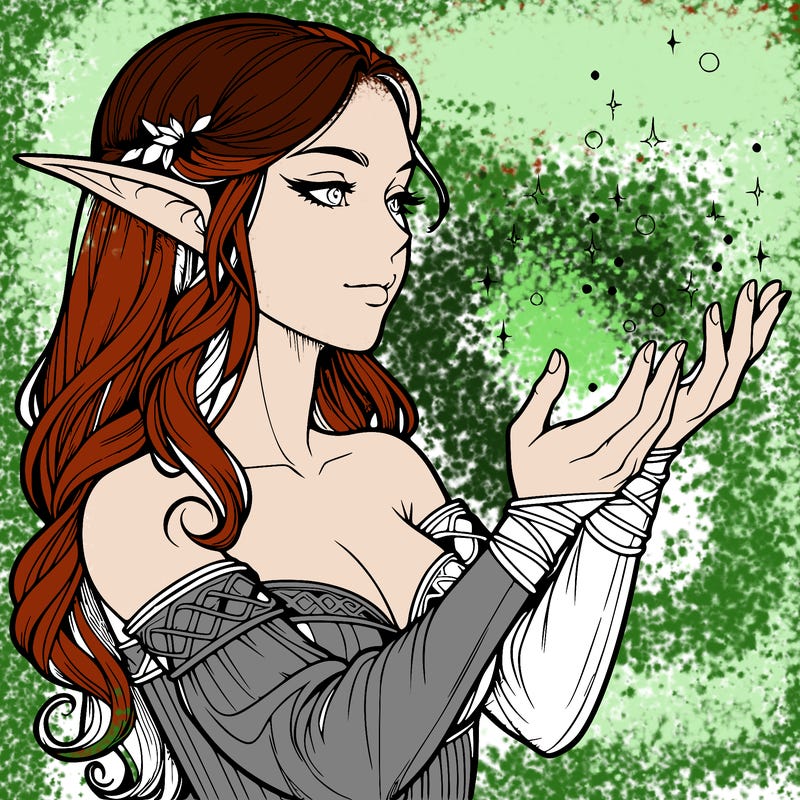 realistic elf girl doing magic