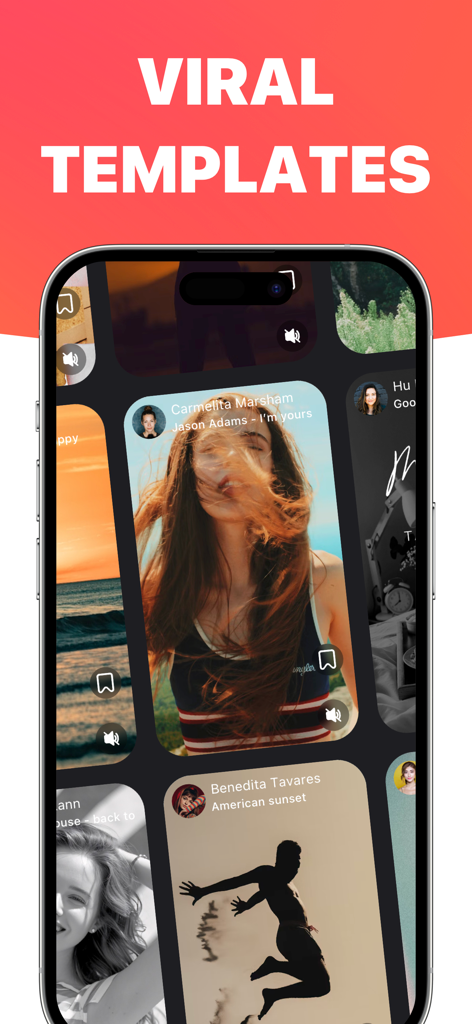 Reel Maker - Mobile phone screen showing a selection of viral video templates in the Reel Maker app.