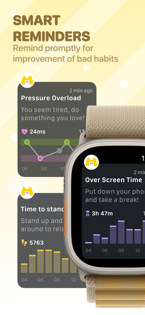 Smart health and mood reminders on the Moodji Apple Watch interface