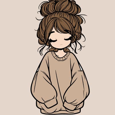 girl with baggy sweatshirt and messy bun
