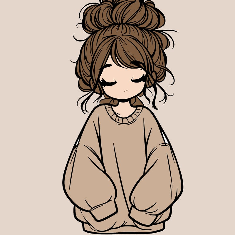 girl with baggy sweatshirt and messy bun