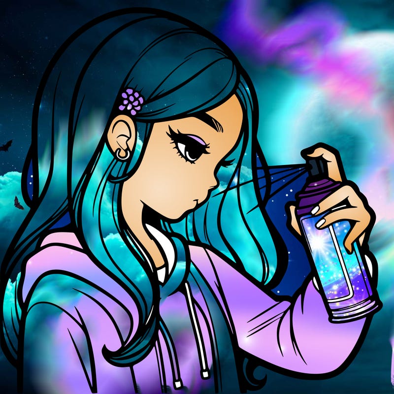 a realistic girl spray painting