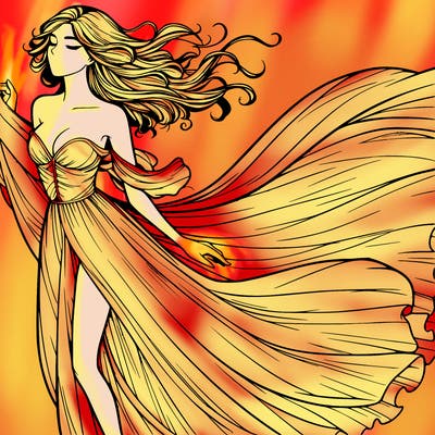 realistic woman in dress flowing the the wind