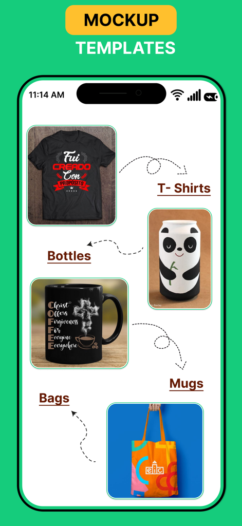 Design Studios Of Cricut - Modelos de mockup para camisetas, canecas, garrafas e bolsas personalizadas em um aplicativo de design