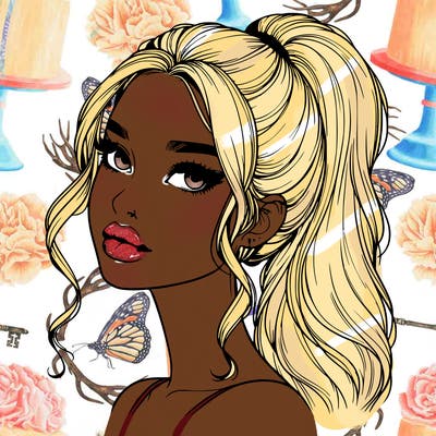 realistic girl with a ponytail on her hair and lips