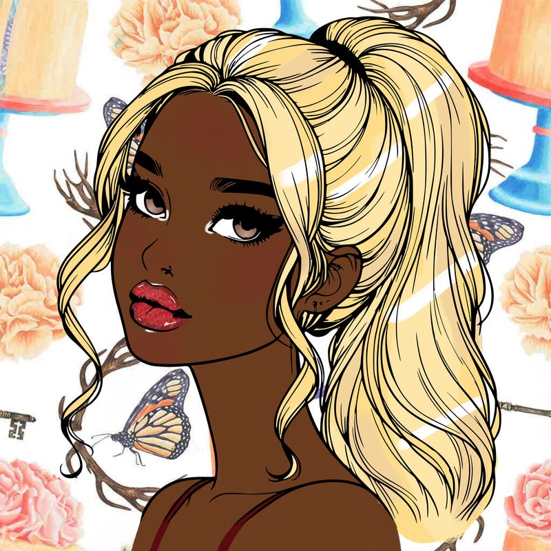 realistic girl with a ponytail on her hair and lips