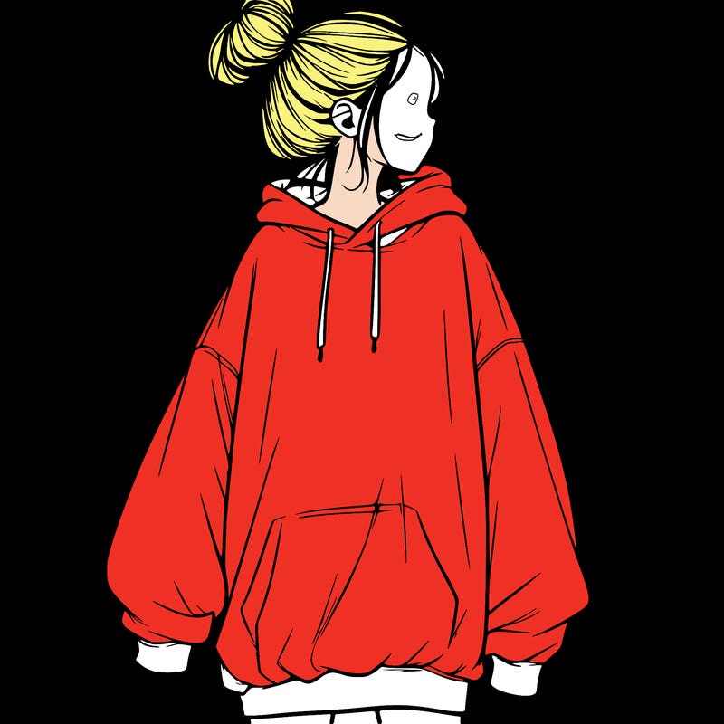 realistic girl with a oversized sweatshirt on and a bun