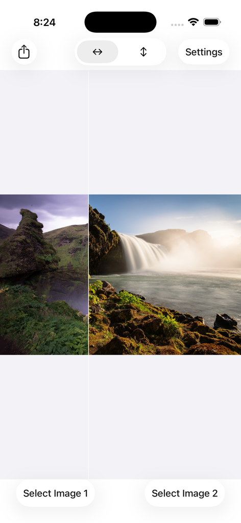 Images Comparison - Mobile app interface of Images Comparison showing two landscape photos side by side