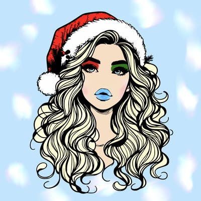 realistic christmas girl with wavy hair and lips