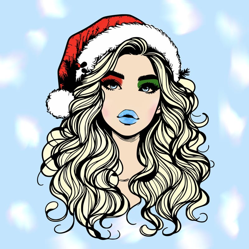 realistic christmas girl with wavy hair and lips