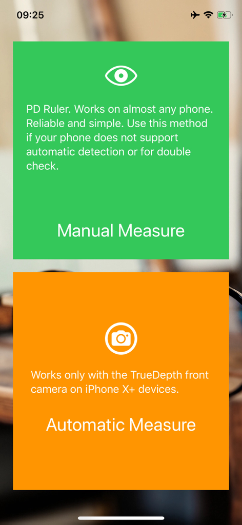 PD Measure Ruler - PD Measure Ruler app interface showing Manual and Automatic measurement modes
