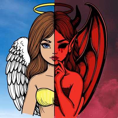 realistic angel half demon