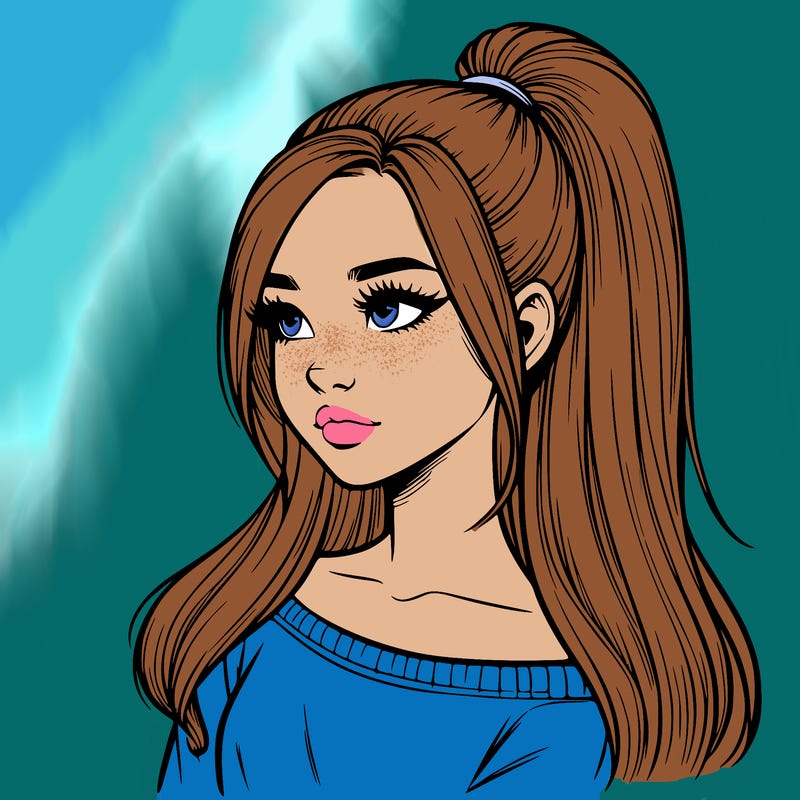 realistic girl with a high ponytail