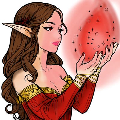 realistic elf girl doing magic