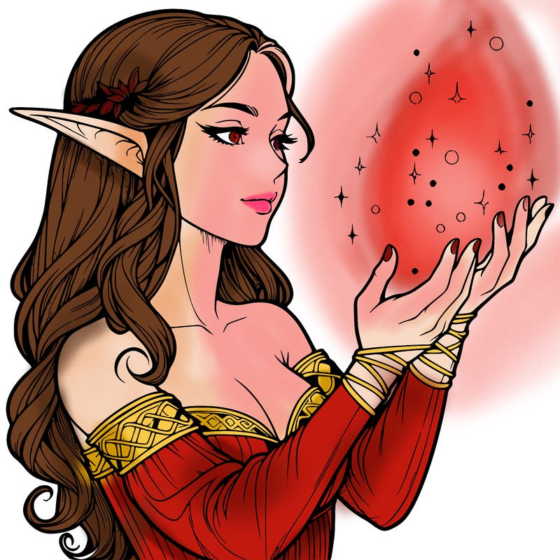 realistic elf girl doing magic