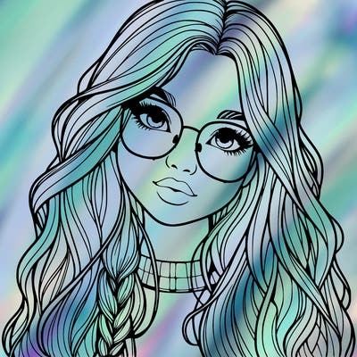 girl with long hair and freckles and glasses realistic