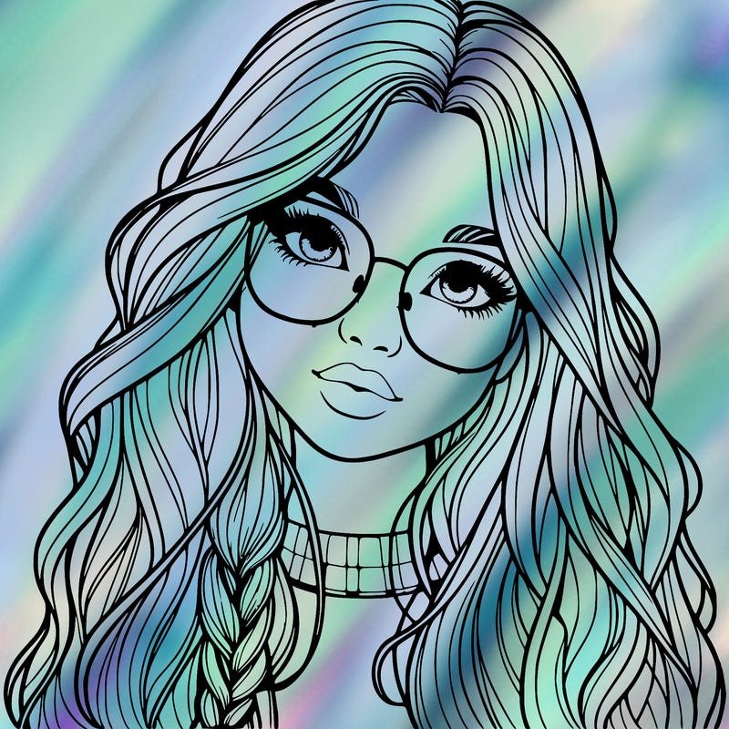 girl with long hair and freckles and glasses realistic