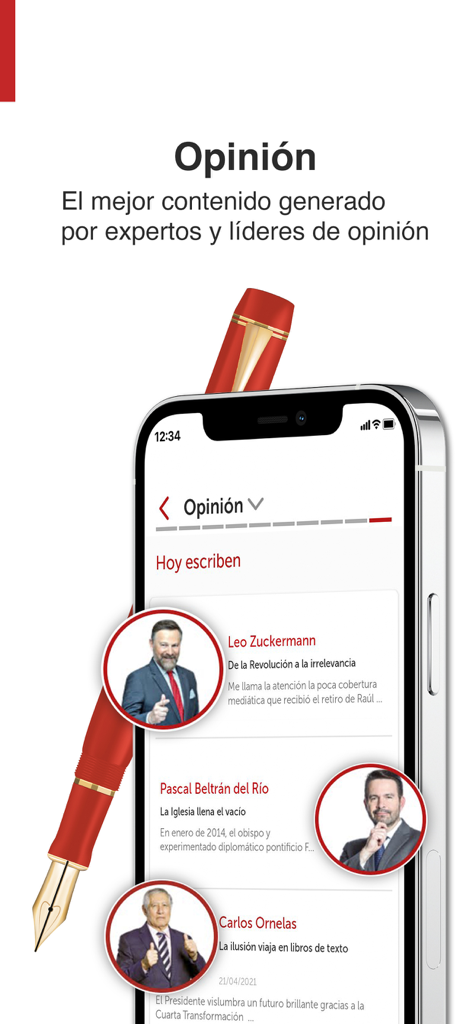 Sección de opinión de la aplicación Excélsior con artículos de destacados columnistas y expertos mexicanos