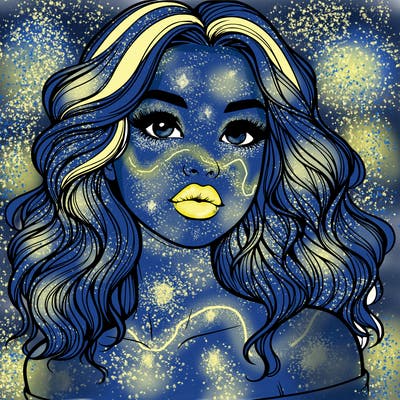 realistic girl with wavy hair and lips