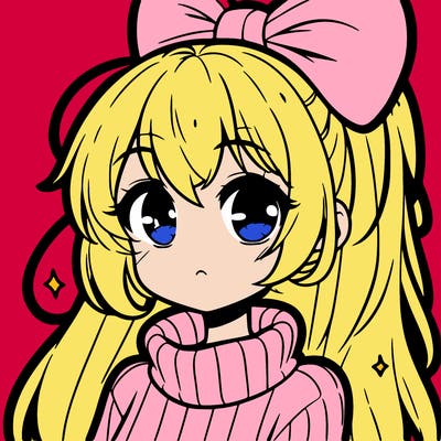 anime girl with hairbow wearing a turtleneck