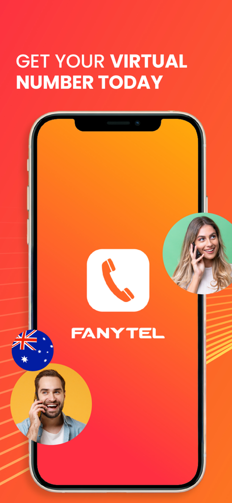 Fanytel app interface showing the option to get a virtual phone number for global calls and SMS