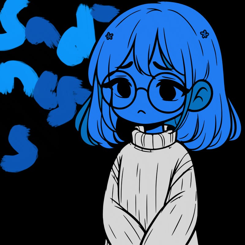 sad girl with glasses in a sweater