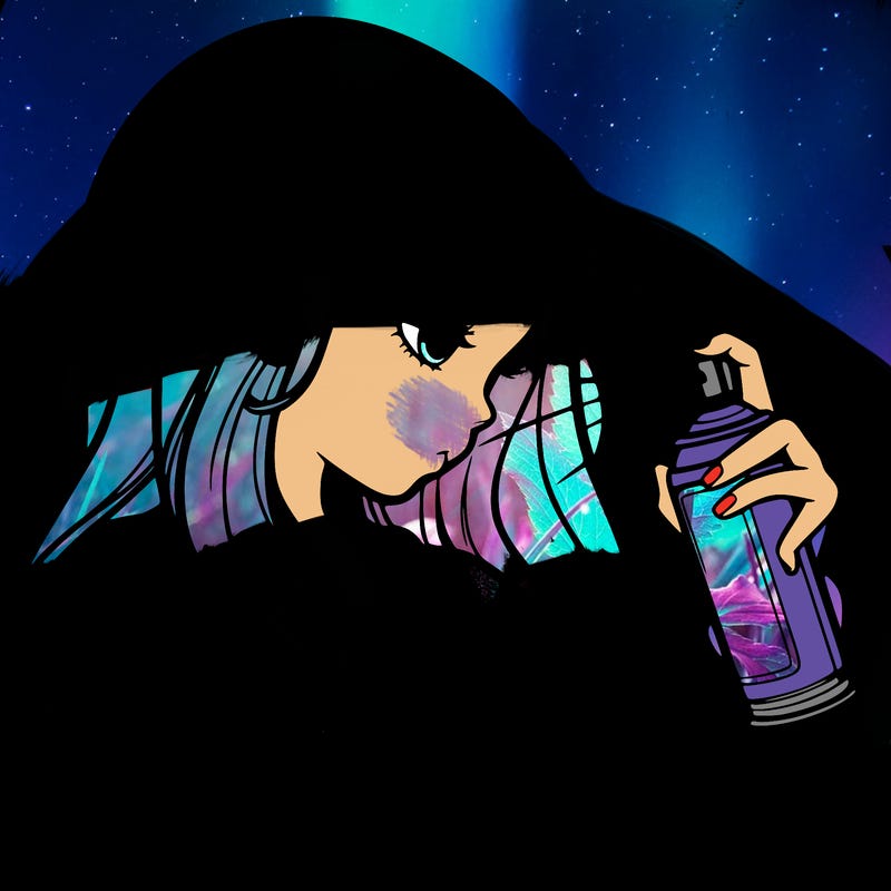 a realistic girl spray painting