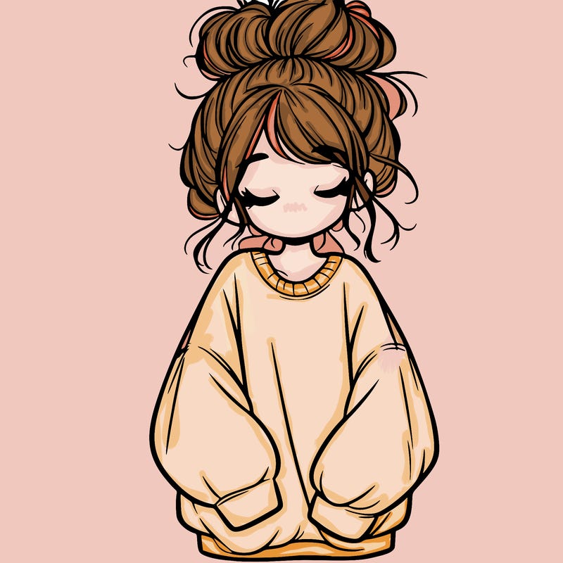 girl with baggy sweatshirt and messy bun