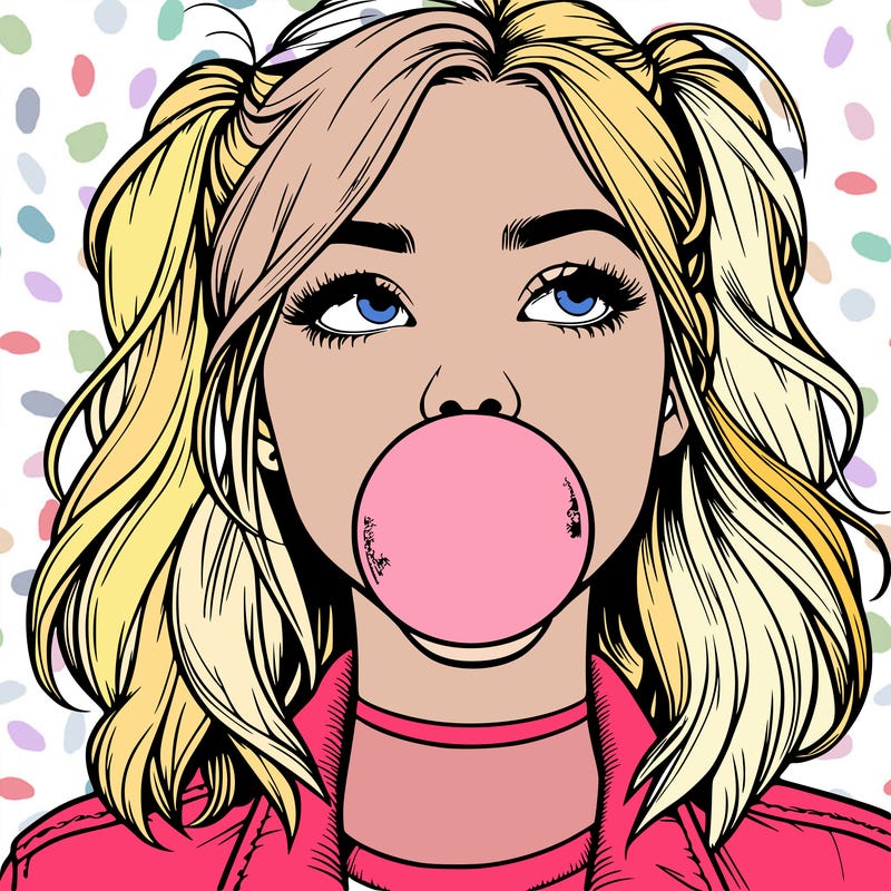 realististic girl blowing bubble -gum