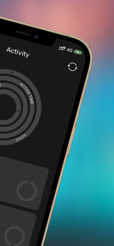 NORM Connect - Activity tracking dashboard in the NORM Connect app displaying daily steps and active time rings.