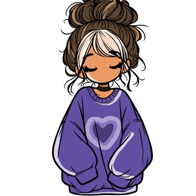 girl with baggy sweatshirt and messy bun