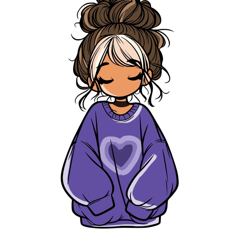 girl with baggy sweatshirt and messy bun