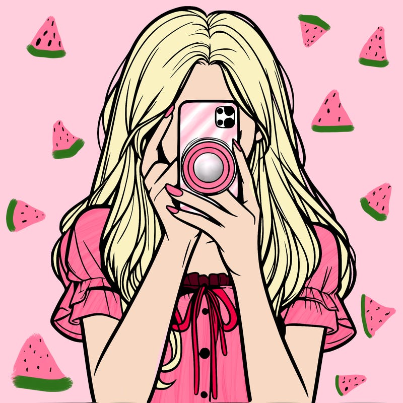 a realistic girl holding her phone taking pictures