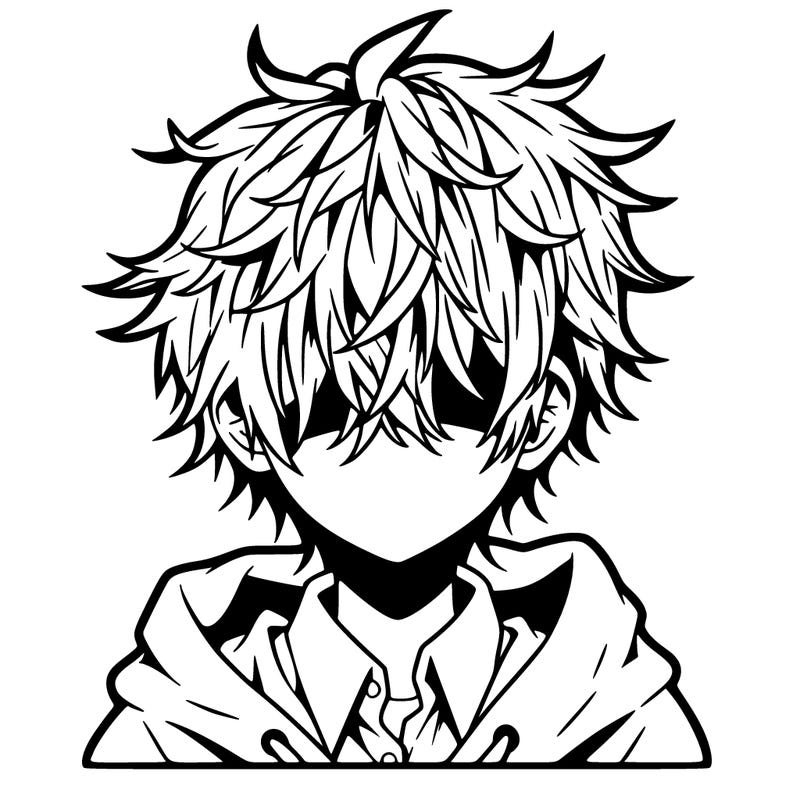 anime boy with messy hair covering his eyes