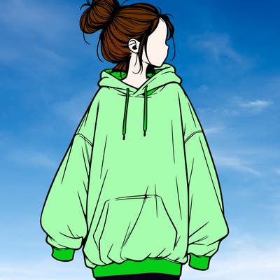 realistic girl with a oversized sweatshirt on and a bun