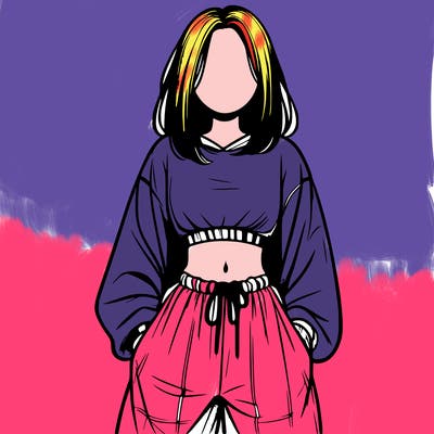 realistic girl faceless with baggy pants and a crop top