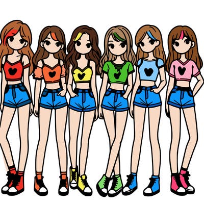 a group of girls wearing crop tops and shorts