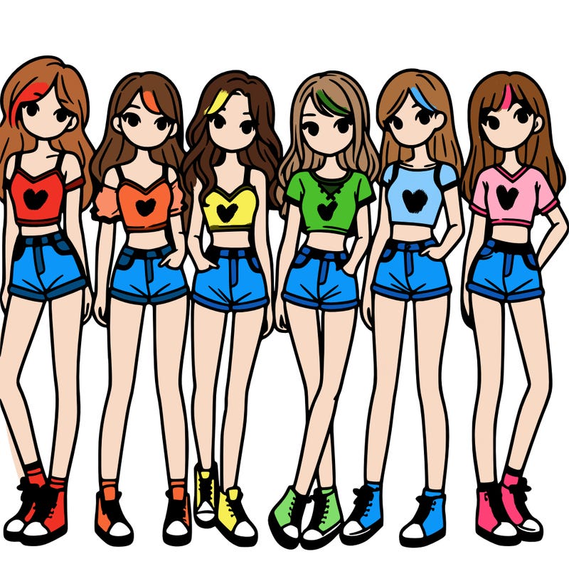 a group of girls wearing crop tops and shorts