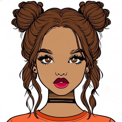 realistic girl with two buns in hair and lips