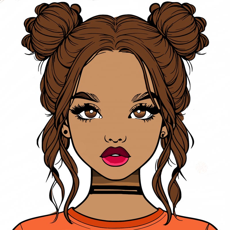 realistic girl with two buns in hair and lips
