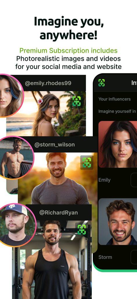 Pose AI: Photo & Video Studio - AI-generated photorealistic social media profile pictures showing different lifestyles and locations
