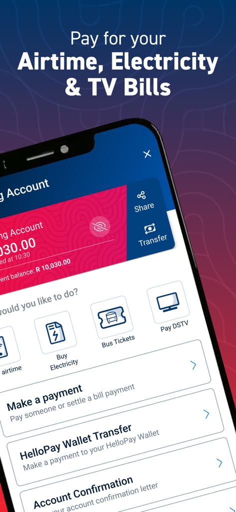 Hello Paisa - Hello Paisa app interface showing digital banking features and options to pay for electricity, bus tickets, and TV bills
