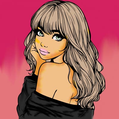 realistic girl with bangs looking over her shoulder