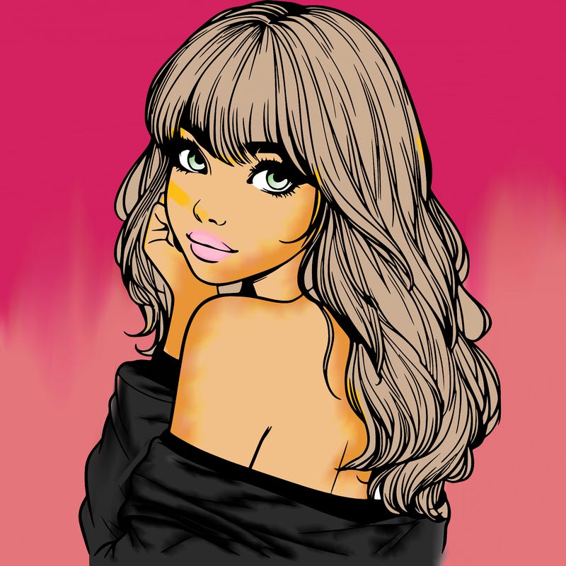 realistic girl with bangs looking over her shoulder