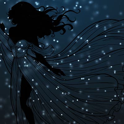 realistic woman in dress flowing the the wind