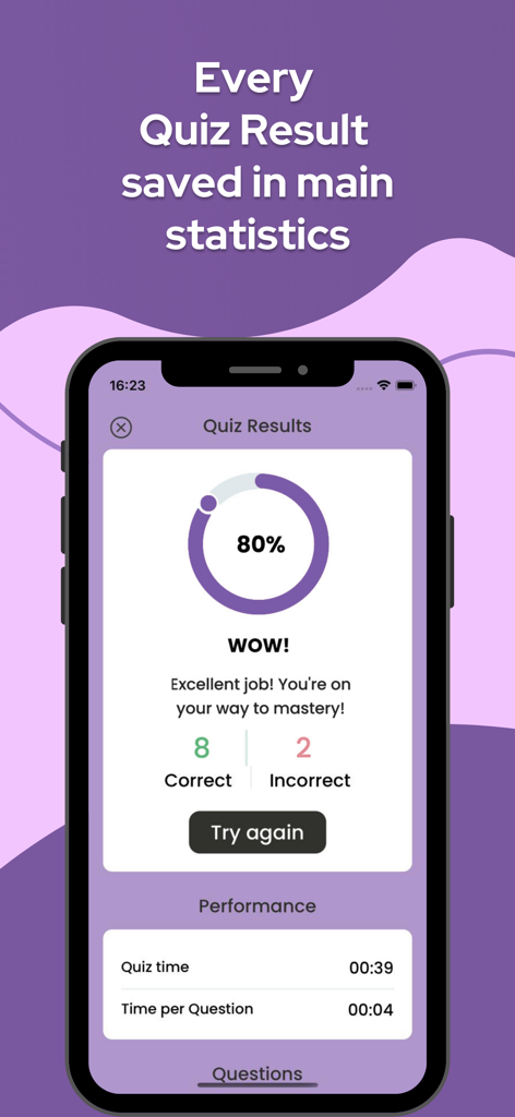 NSCA CSCS exam prep quiz results showing an 80 percent score and performance metrics