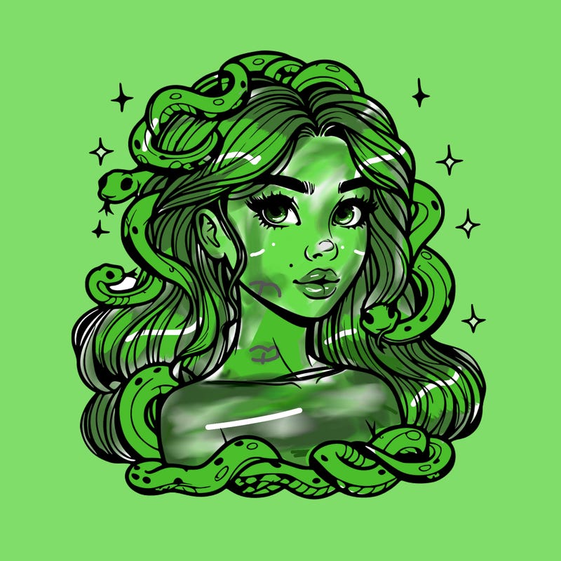 realistic girl with snakes as hair