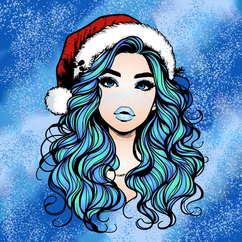 realistic christmas girl with wavy hair and lips