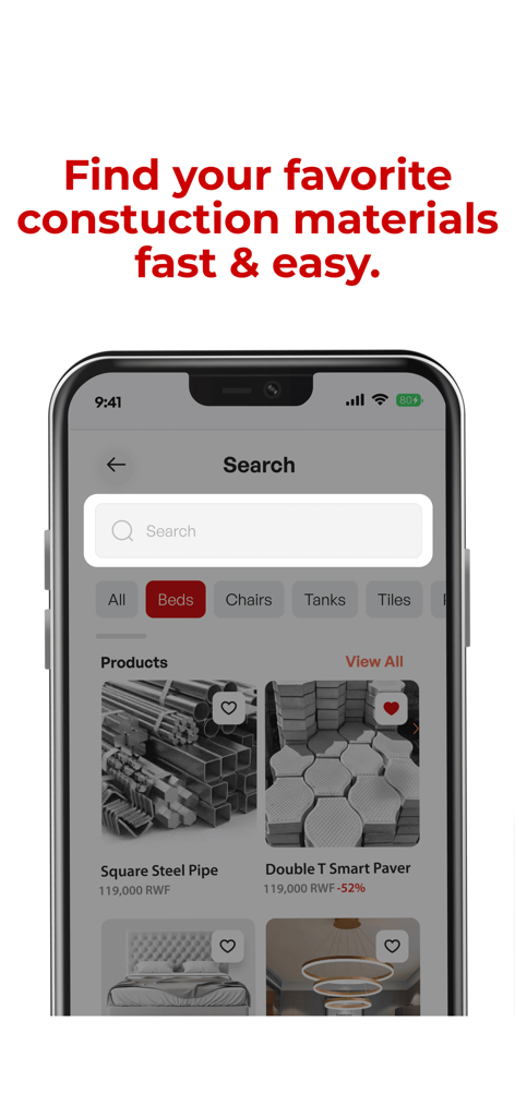 Ziramba - Ziramba app interface for searching construction materials and home improvement products.