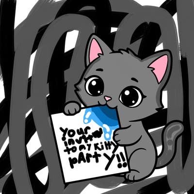 a small cat with a blank sheet of paper in its hand. the cat is sooooooo cute!